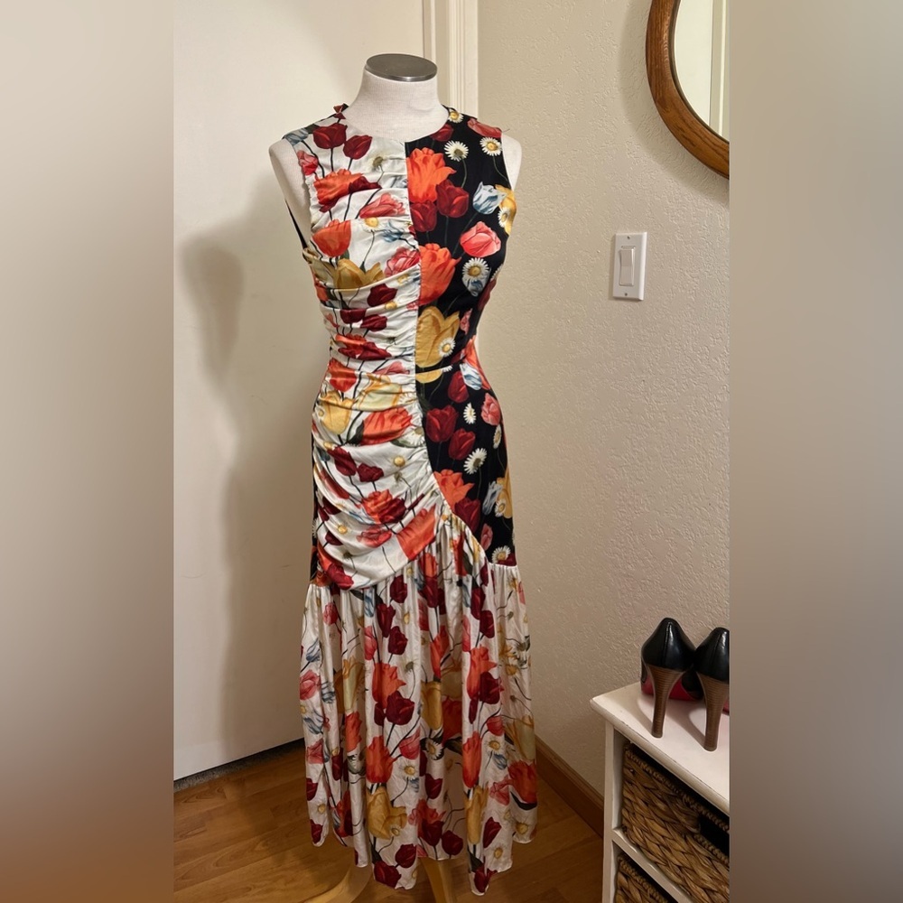 Mother of Pearl silk Vibrant Floral Midi Dress